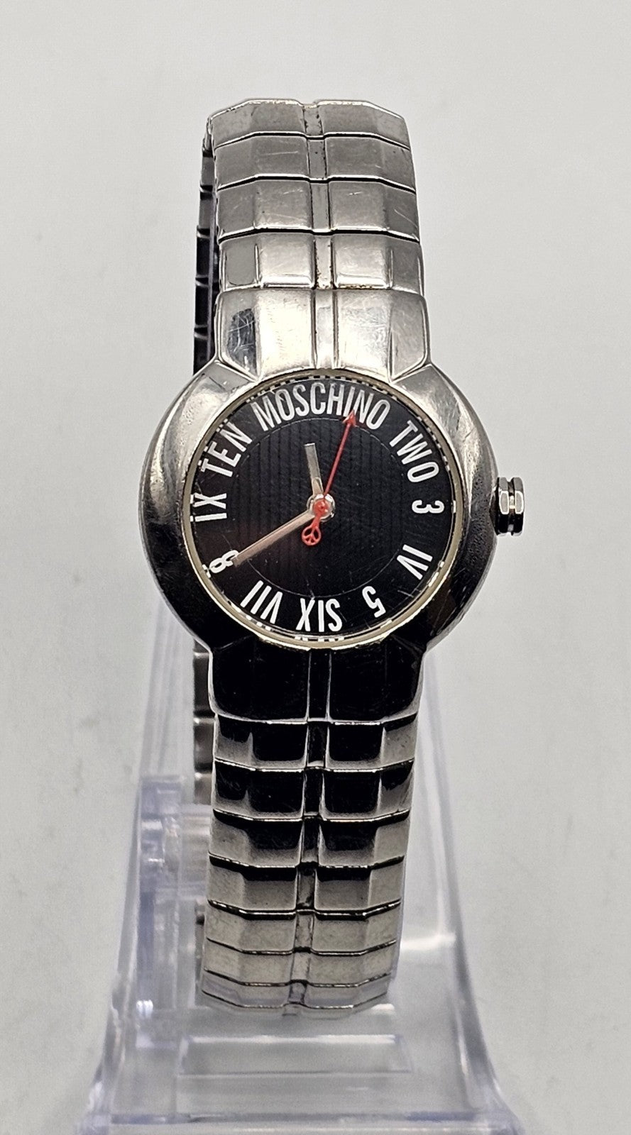 Vintage Moschino Crazy Numbers Watch – Black Dial & Stainless-Steel Band