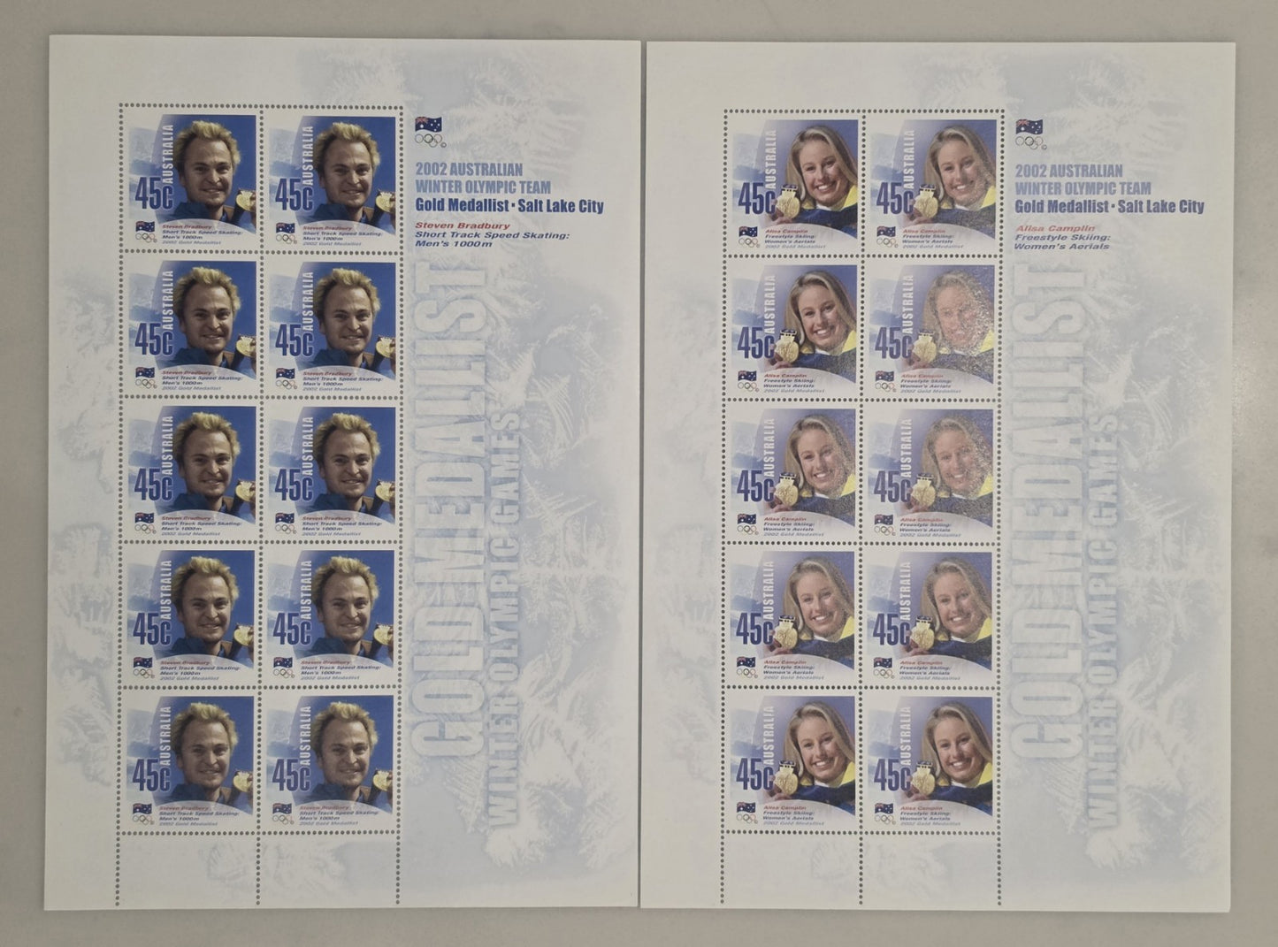 2002 Australian Winter Olympic Team Gold Medalist Commemorative Stamp Sheets