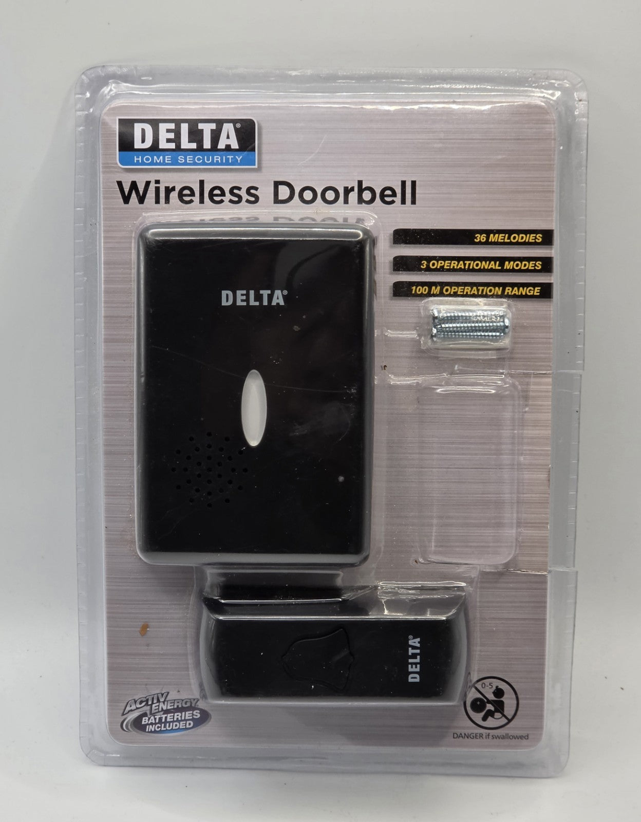 DELTA Home Security Wireless Doorbell 100m Range 36 Melodies IP44 Black 60388