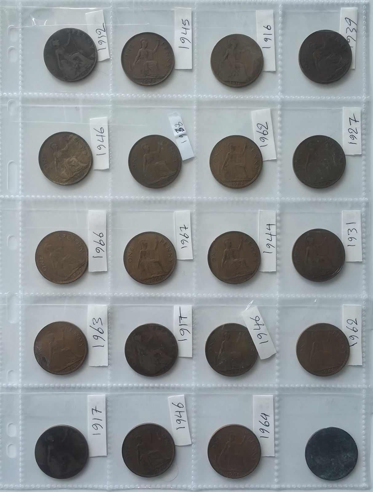 Lot of 20 Vintage Great Britain One Penny Coins - Queen Victoria & King George V