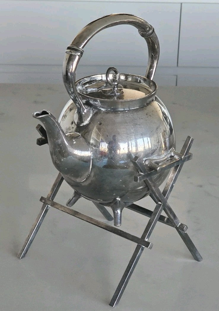 Vintage Silver Plated Tea Kettle on Tilting Warming Stand