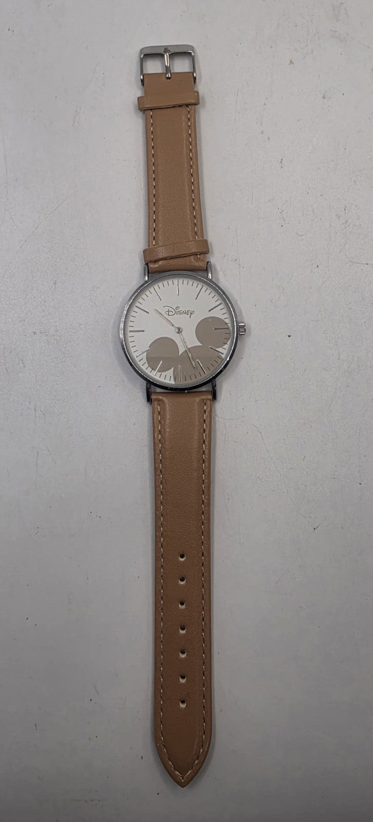 Disney Mickey Mouse Minimalist Watch Tan Leather Band Silver Tone PC215 G212