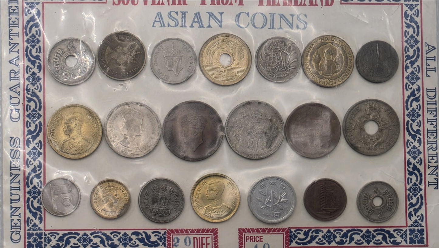 Vintage Souvenir From Thailand Asian Coins Set 20 Different Estate Collection