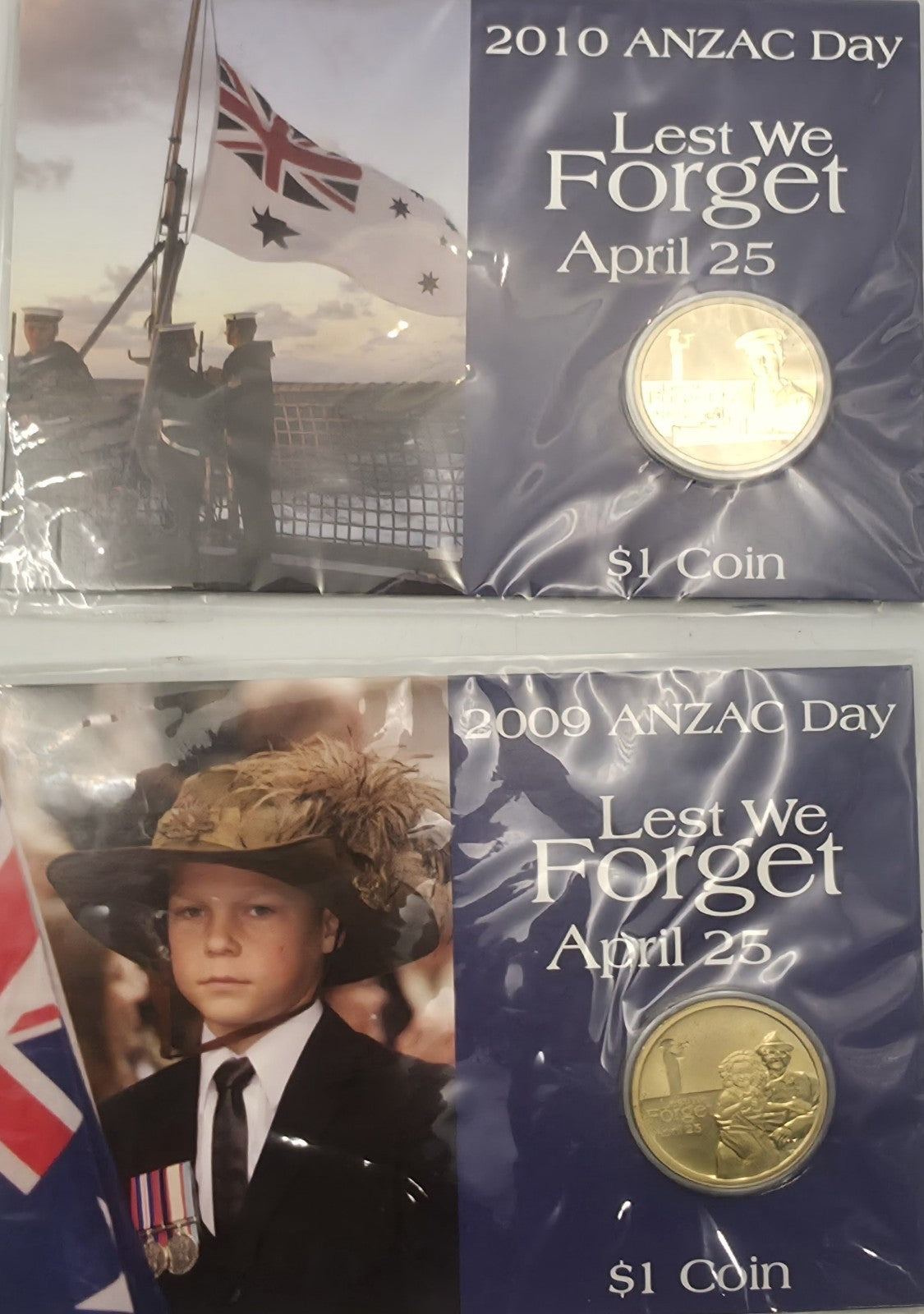 Australia 2009 & 2010 ANZAC Day Lest We Forget $1 Uncirculated Coin Perth Mint