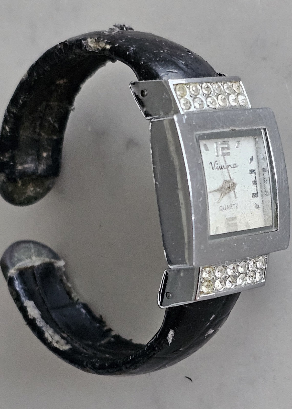 Vimra Quartz Square Face Women's Bangle Watch Silver Tone with Rhinestones Work