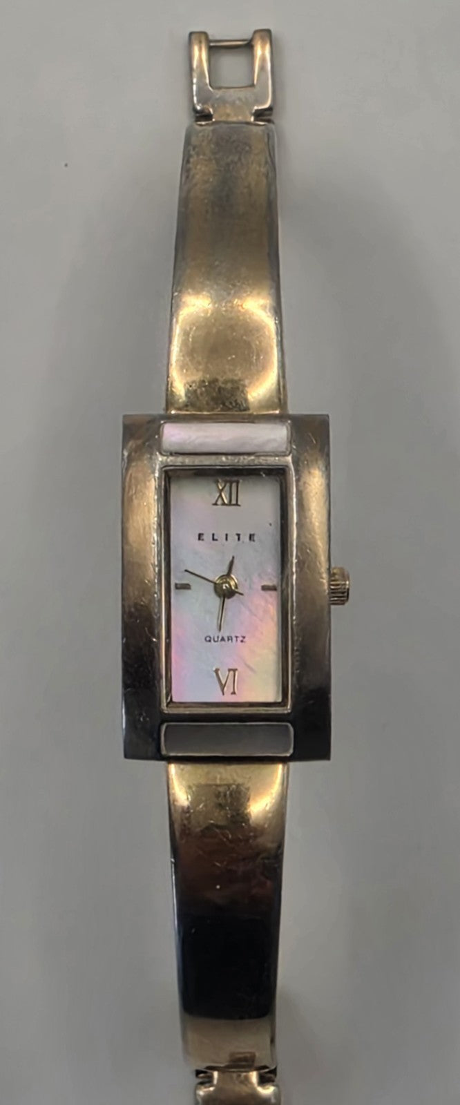 Elite Women's Gold-Tone Bangle Watch Mother of Pearl Dial Rectangle Case 1075585