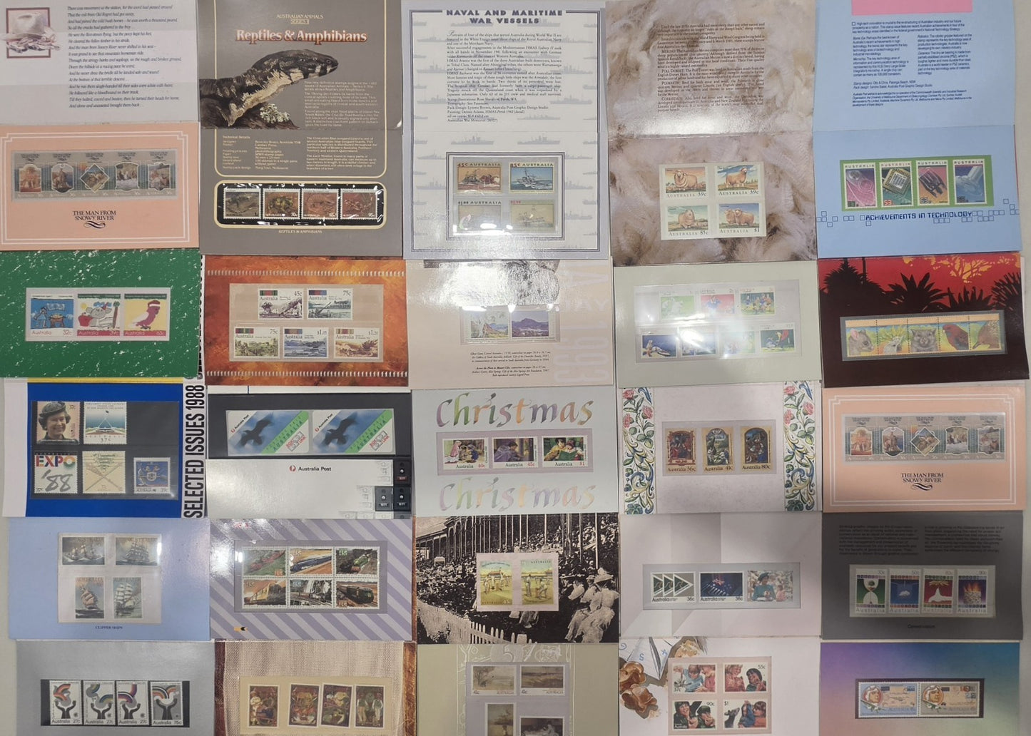 Australia Post Souvenir Stamp Packs Lot of 25 Vintage 1983-1991s Mint MNH