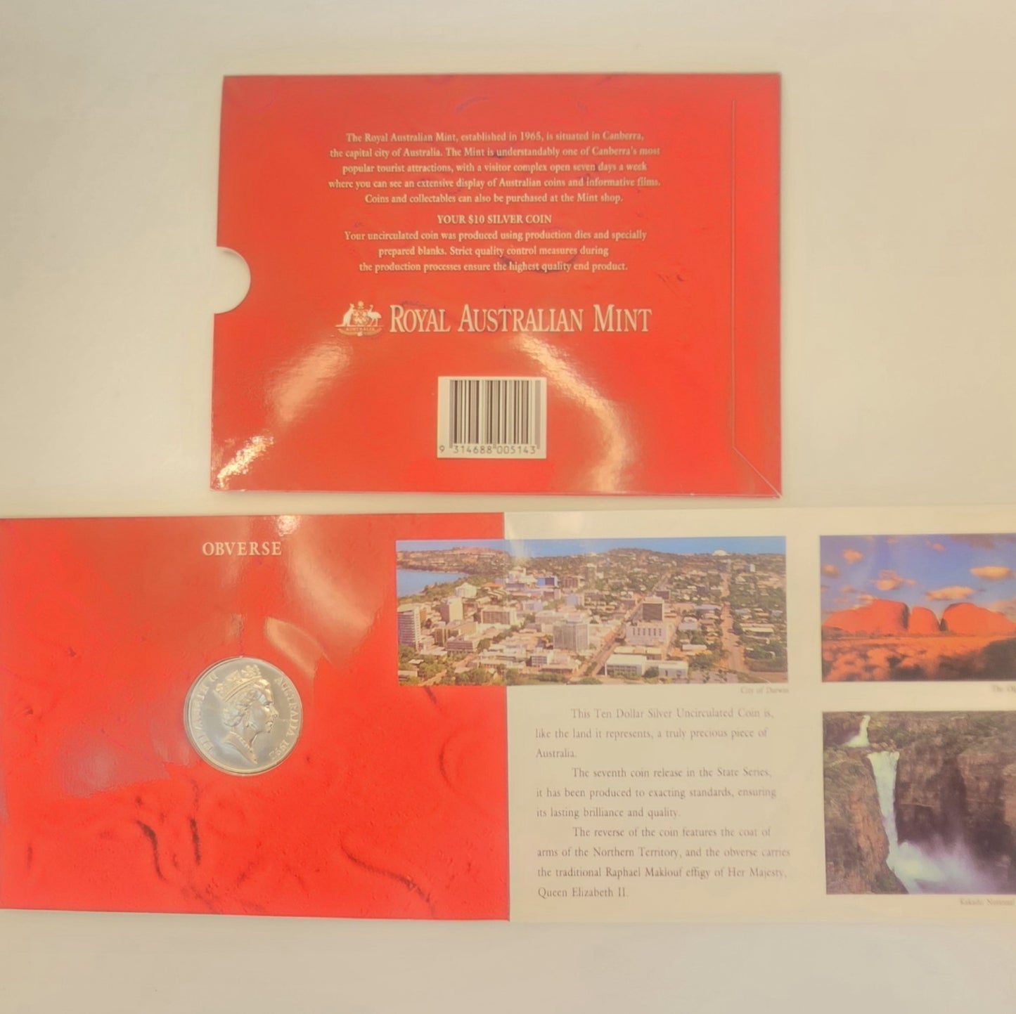 1992 $10 Ten Dollar Silver Uncirculated Coin Northern Territory RAM Pack