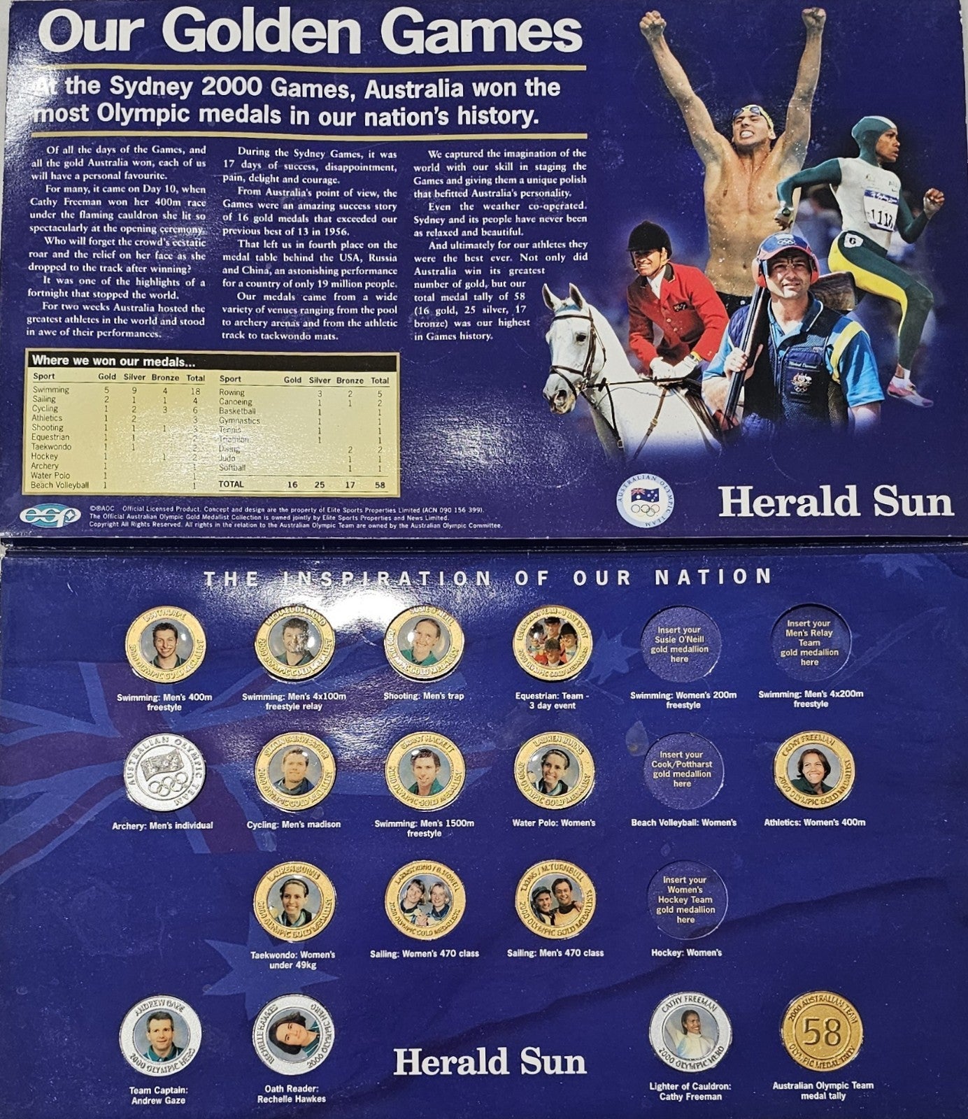 SYDNEY 2000 OLYMPIC GOLD MEDALLIST MEDAL HERALD SUN COLLECTION Incomplete