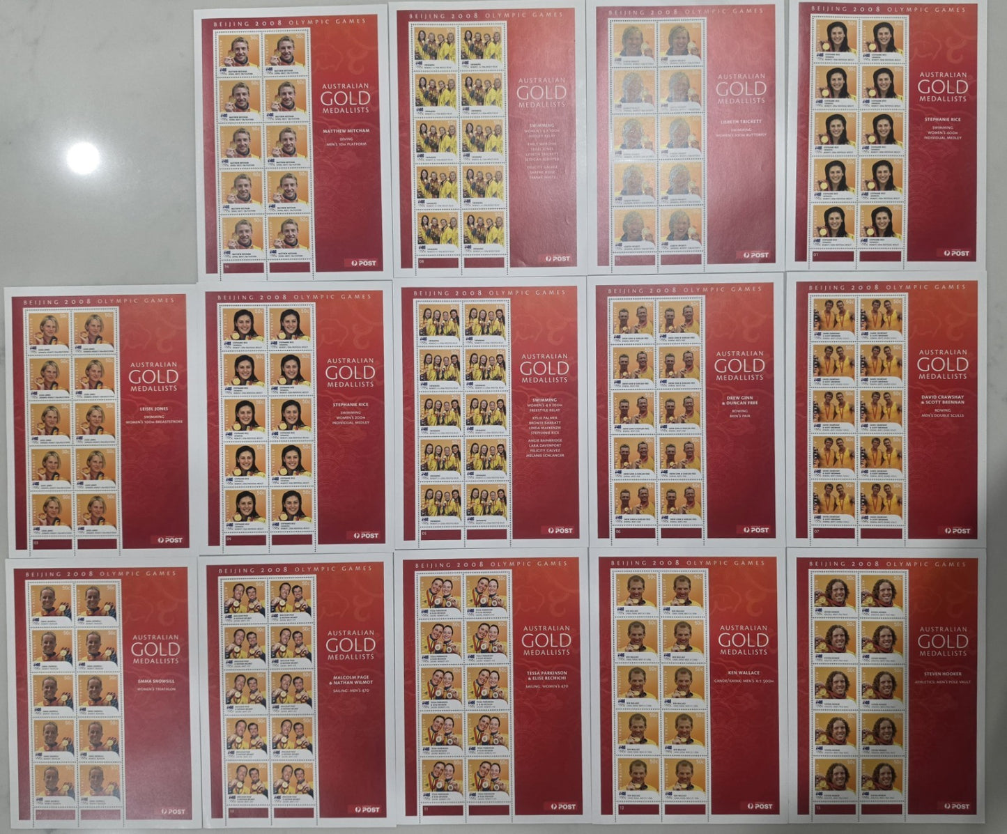 Beijing 2008 Olympic Games Australian Gold Medallists Commemorative Stamp Sheets