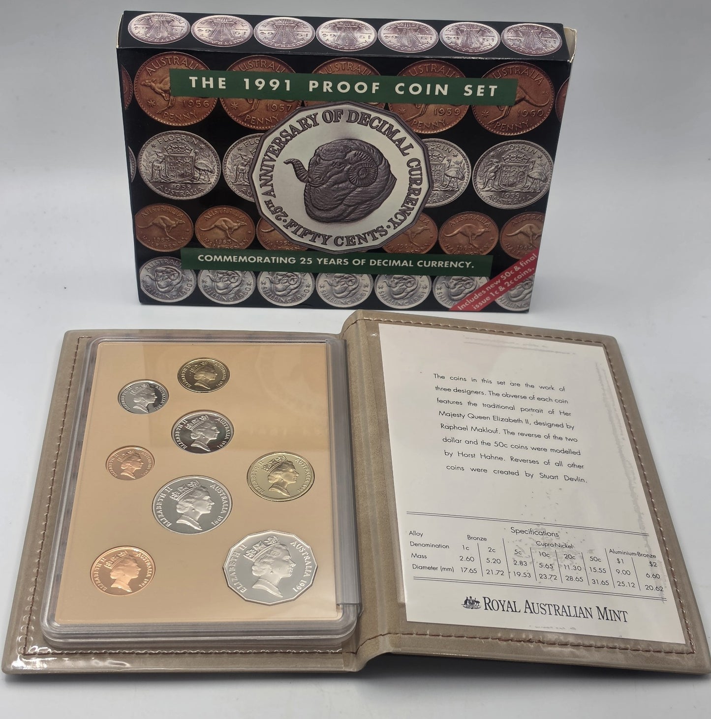 1991 Royal Australian Mint Proof Coin Set 25th Anniv Decimal Currency Box CoA