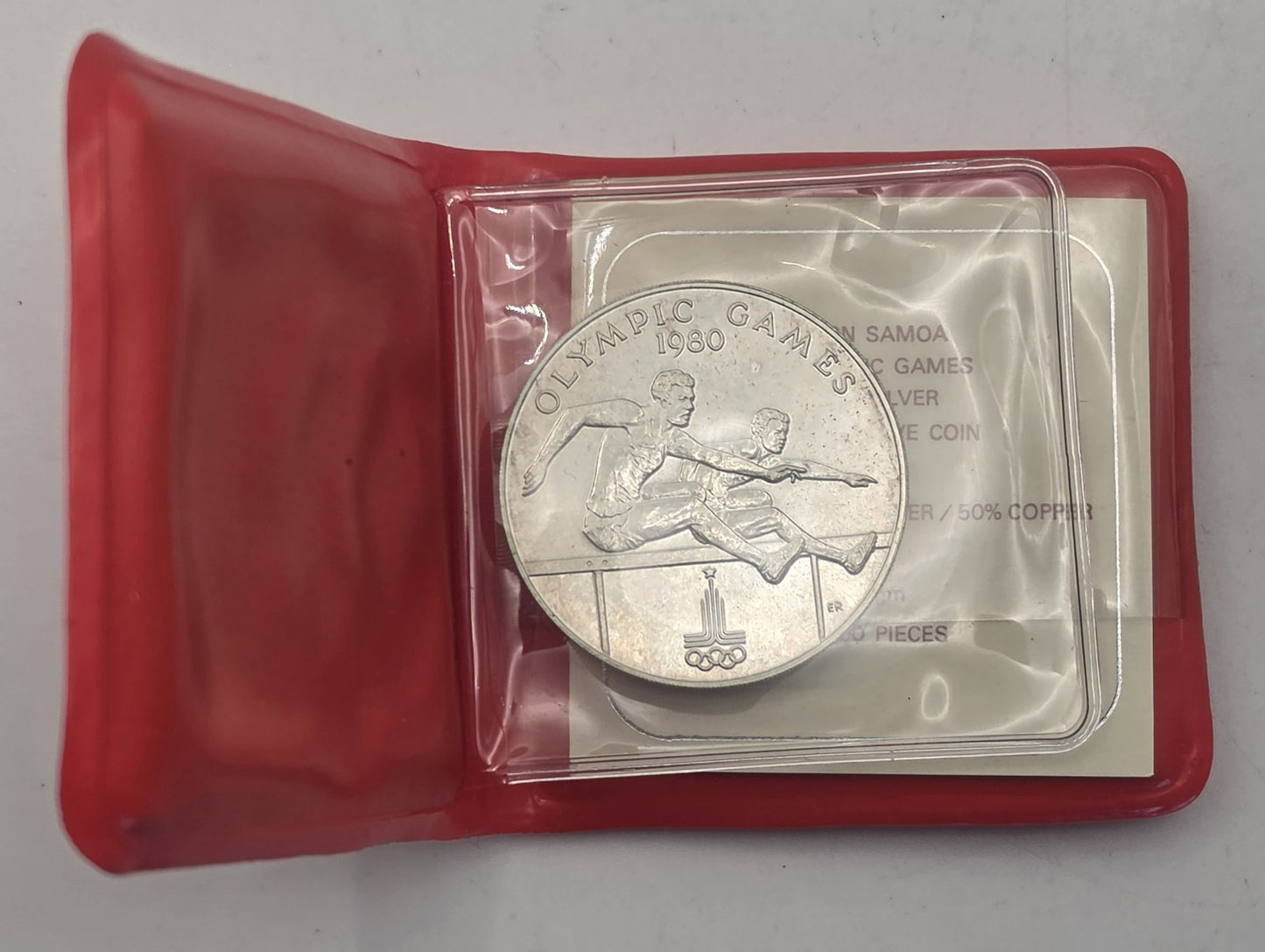 1980 Western Samoa $10 Ten Tala Olympic Games 500 Fine Silver Coin Red Case Rece