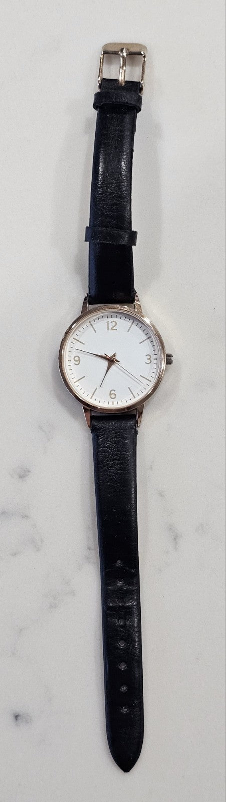 Anko Women's Watch Rose Gold Tone Case White Dial Black Faux Leather Strap Quart