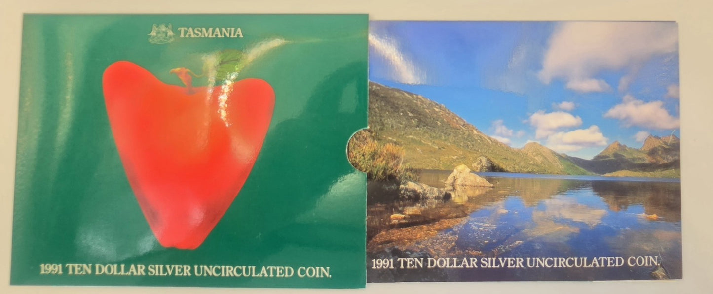 1991 $10 Ten Dollar Silver Uncirculated Coin Tasmania State Series RAM Pack