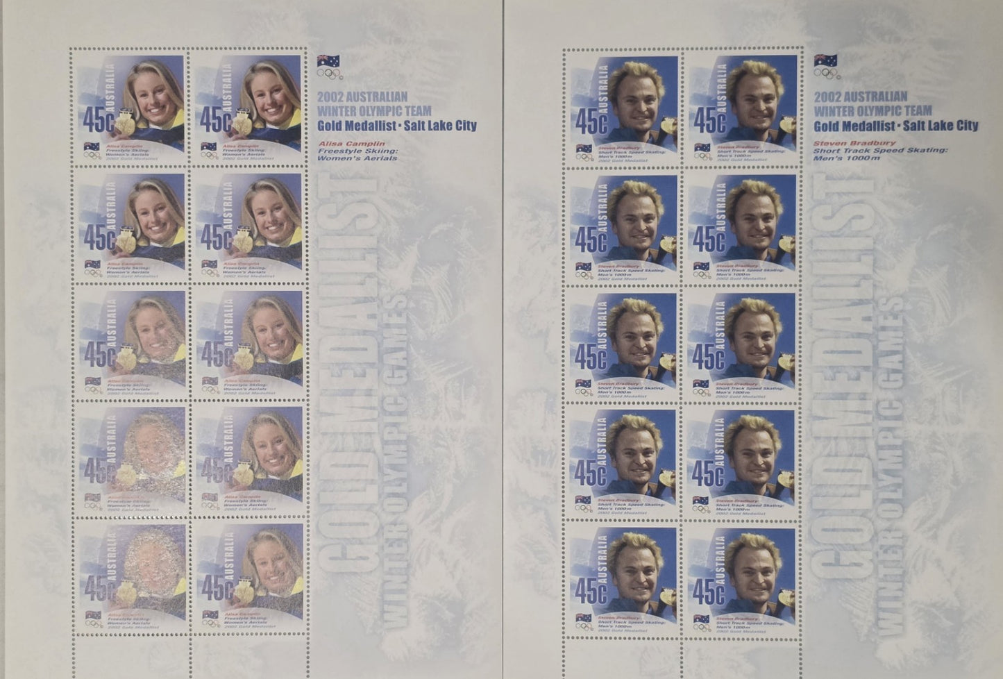 Salt Lake City 2002 Winter Olympic Games Australian Gold Medallists Post Stamps