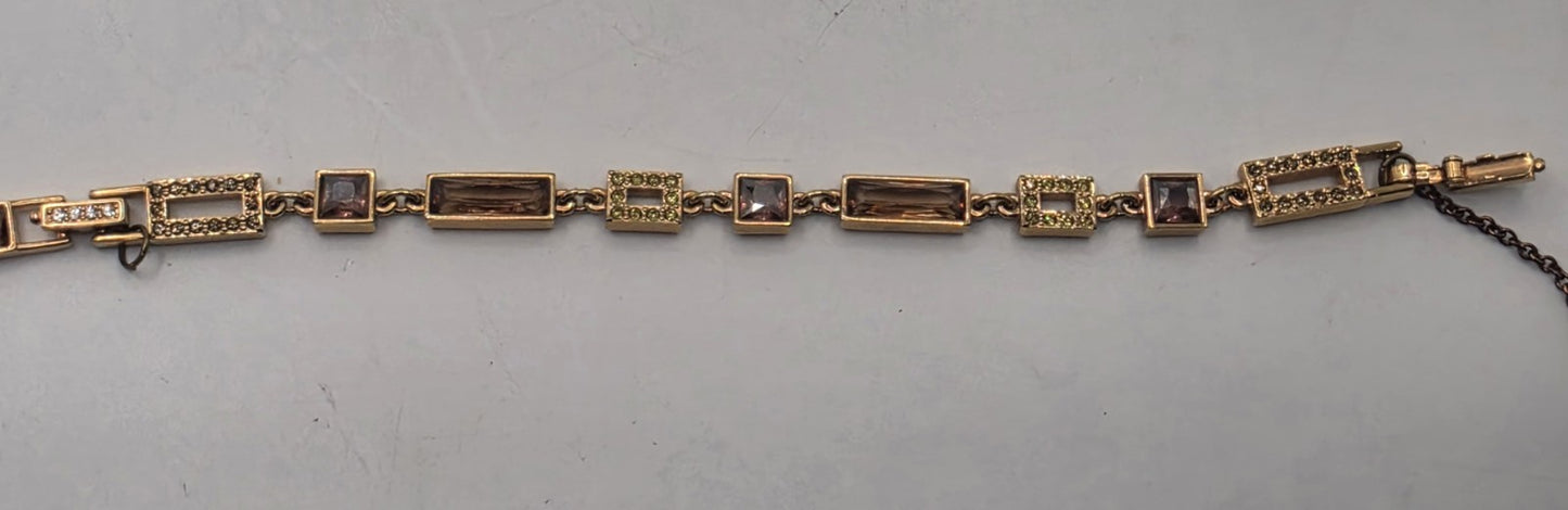 Genuine Swarovski Crystal Geometric Link Bracelet - Rose Gold Tone Art Deco Desi