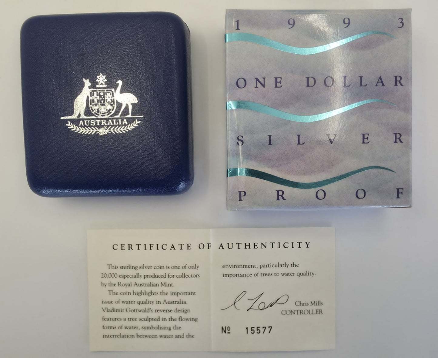 1993 Australia $1 Water Quality Silver Proof Coin Royal Australian Mint RAM Box