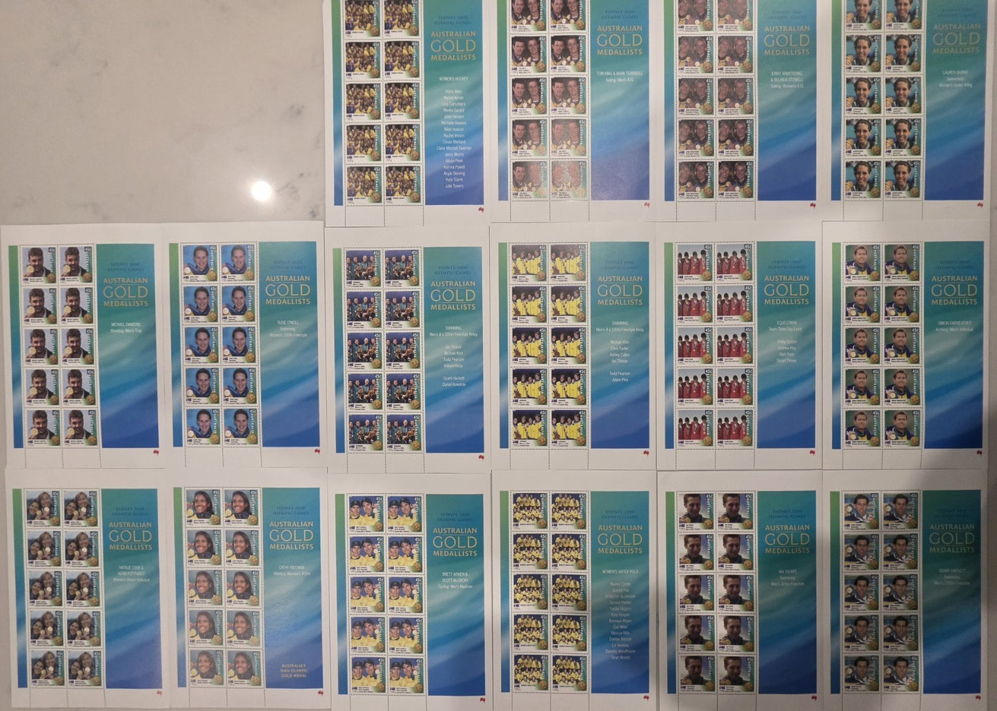 Sydney 2000 Australia Gold Medallist Olympic 16xStamp Sheets Collection