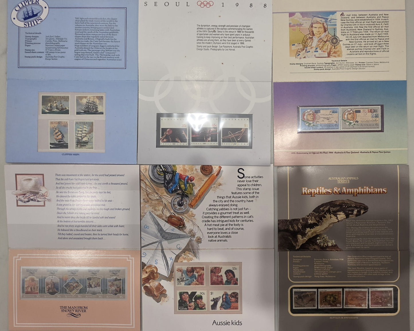 Australia Post Stamp Packs Collection Bundle Vintage 1980s Philatelic Memorabili