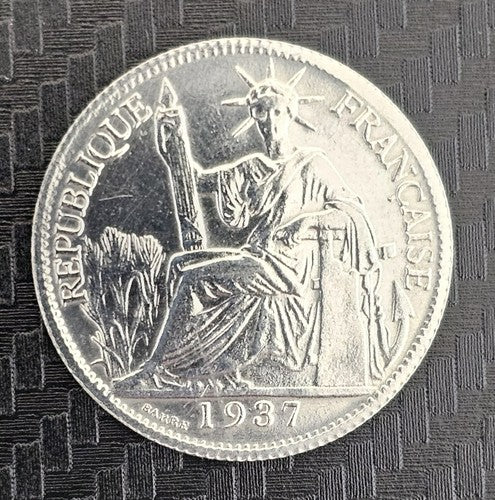 RARE 1937 INDO-CHINE FRANCAISE 20 Cent Silver Coin Ø26mm
