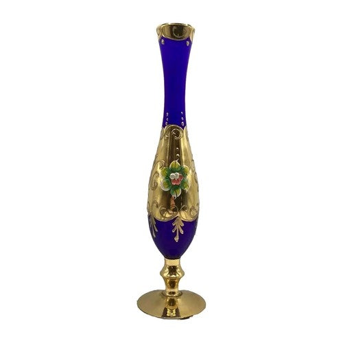 Vintage Bohemian Blue and Gold Colour Glass Vase Made in Italy