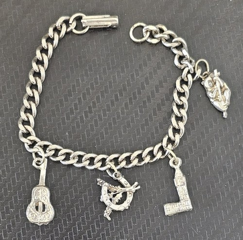Mixed Grade Silver Charm Bracelets Souvenir Guitar Enamel