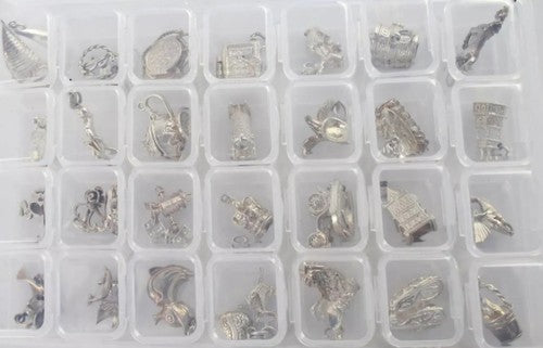 Sterling Silver Charms Set – Horse, Ship, Crown, Slippers 107g w/ Box