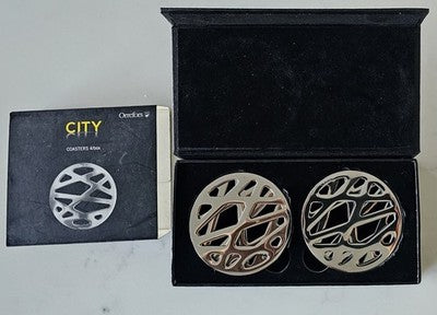 Orrefors Sweden "City" Stainless Steel Coasters - Boxed Set of 4