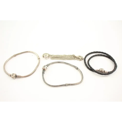 Pandora Sterling Silver Bracelets Leather Multistrand Snake Link x 4 (43g)