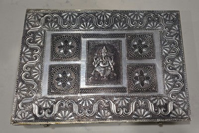 Pressed Tin Metal Jewellery Box Tea Caddy Keepsakes Indian 35*25*5cm