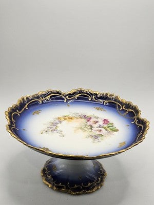 G.D. & C.ie Limoges France Footed Cake Plate, Hand-Painted-23*12cm- Mended on 2