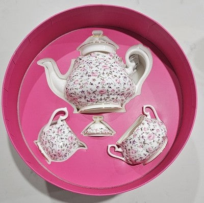Royal Albert Rose Confetti 3-Piece Tea Set Teapot Sugar Creamer New in Box $479