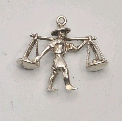 Vintage Sterling Silver Asian Man with Yoke Charm Pendant 3D
