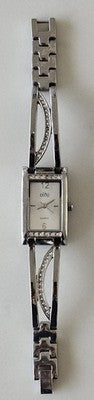 Elite Model 5089558 Ladies Silver Tone Rectangle Watch with Crystal Accents Wor