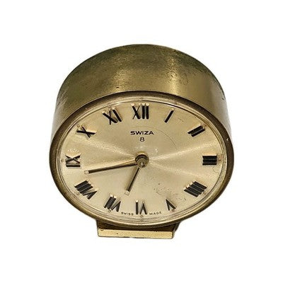 Vintage SWIZA 8 Swiss Made Travel Alarm Clock Brass Case- For Repair/Spair