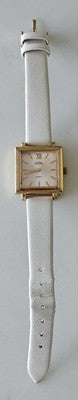 Elite 5081012 Women's Square Gold Tone Quartz Watch with White Leather Strap
