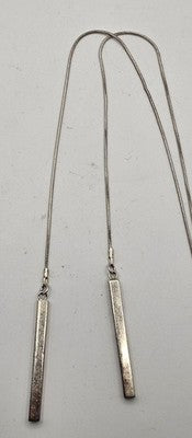 Silver Tone Snake Chain Bar Drop Necklace