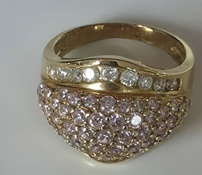 Vintage 925 Sterling Silver Gold Tone Pave Pink & White CZ Dome Statement Ring