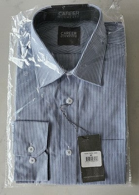 Career Gloweave Men's Blue Gingham Check Dress Shirt - Size 40 (14305 1637L)