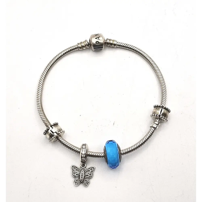 Pandora Moments T-Bar Snake Chain Bracelet with 4 Charms-RRP $397