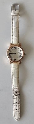 BRES Women's Rose Gold Tone Quartz Watch White Croco Leather Strap Roman Numeral