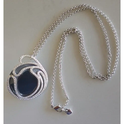 Swarovski Black Crystal Necklace - Faceted Pendant (Wavy Design, Signed)
