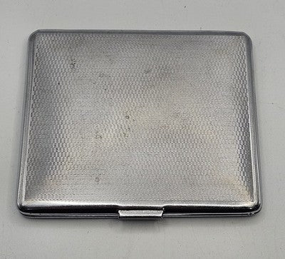 Vintage Art Deco Chrome Cigarette Case Engine Turned Textured Design Plain Cart