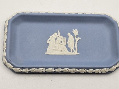 Wedgwood Jasperware blue small rectangular trinket dish made in England