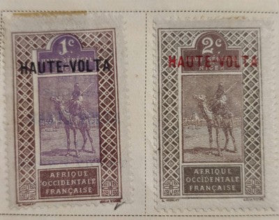 1920-1928 Haute Volta Afrique Occidentale Française camel postage stamps 1c 2c