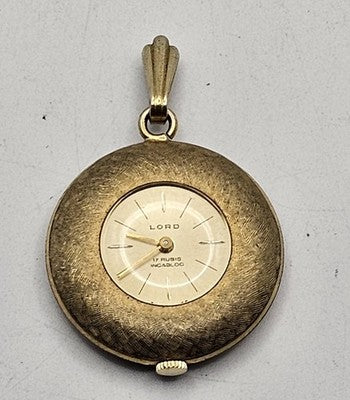 Lord Vintage Swiss Made 17 Rubis Gold Tone Pendant Watch. BATTERY