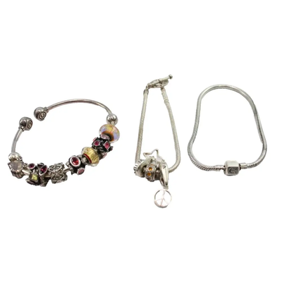 Chamilia Sterling Silver Charm Bracelets Charms Glass Stone Set x 3 (68g)