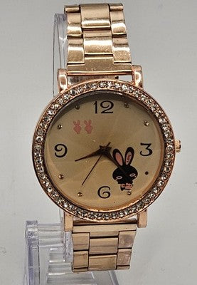 Fashion Women's Rose Gold Tone Rhinestone Rabbit Bunny Dial Watch with Box