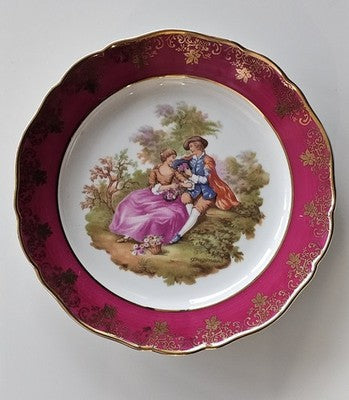 Vintage Limoges France Courting Couple Porcelain Plate, Fragonard Scene, 25cm