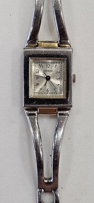 Vintage Guess Women's Watch Silver Tone Square Dial Two Tone Link Bracelet Japan